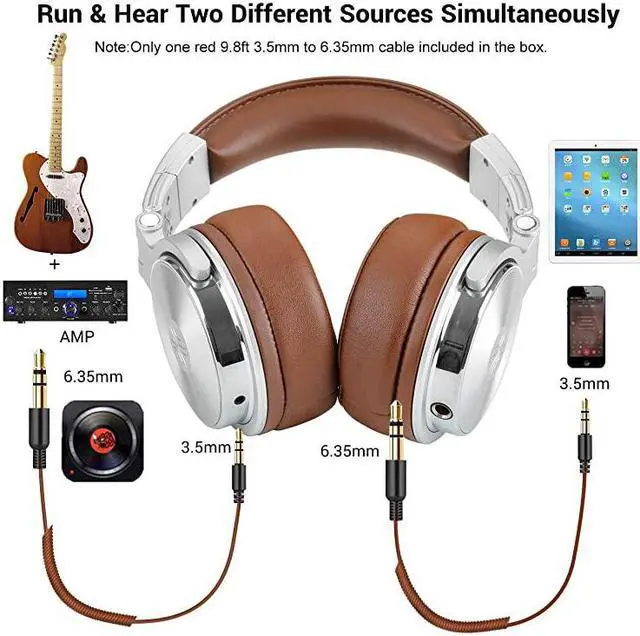 Alt view image 2 of 7 - Ear Headphone Wired Premium Stereo Sound Headsets with 50mm Driver Foldable Comfortable Headphones with Protein Earmuffs and Shareport for Recording Monitoring Podcast PC TV with Mic Silver