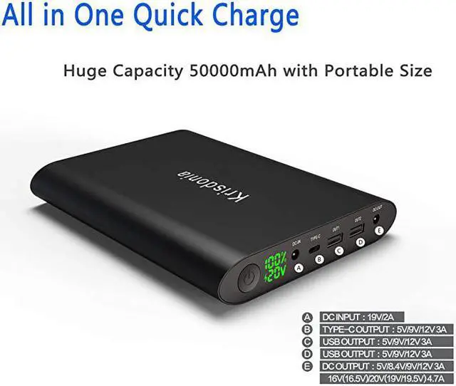 Alt view image 2 of 7 - 50000mAh Laptop Power Bank 5849121620V Portable Laptop Battery Charger with QC30 amp TypeC for Dell HP Lenovo Acer MacBook and More