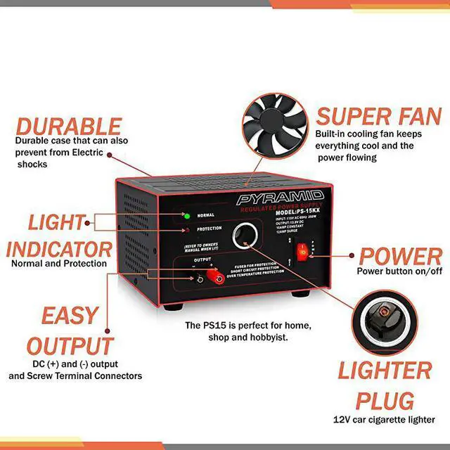 Alt view image 3 of 6 - Universal Compact Bench Power Supply 10 Amp Linear Regulated Home Lab Benchtop ACtoDC Converter w 138 Volt DC 115V AC 250W Input Screw Type Terminal 12V Car Cigarette Lighter  PS15K5