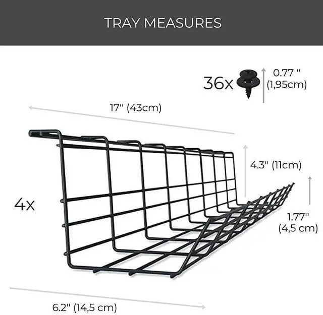 Alt view image 7 of 7 - Desk Cable Management Tray Cable Organizer for Wire Management Metal Wire Cable Tray for Office and Home Perfect Standing Desk Cable Management Tray Black Set of 4x 17