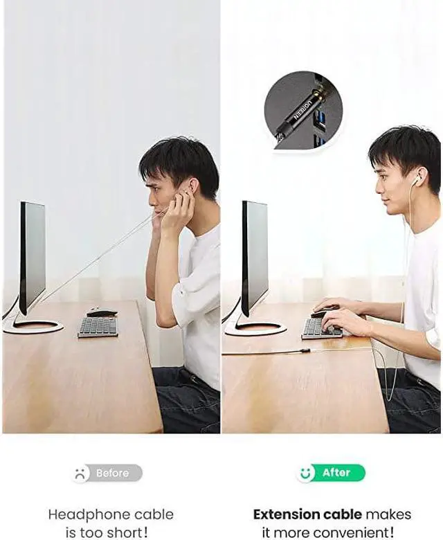 Alt view image 2 of 7 - 35mm Male to Female Extension Cable with Microphone Stereo Audio Adapter Compatible for iPhone iPad Smartphones Tablets Media Players 6FT