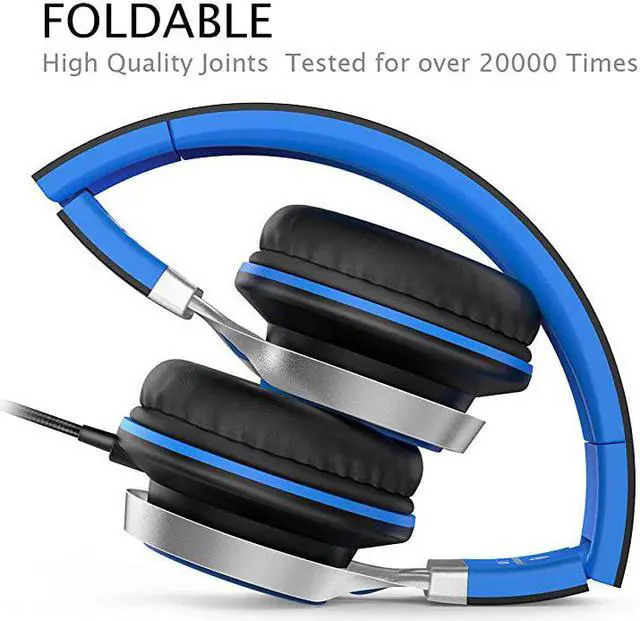 Alt view image 4 of 7 - C8 Wired Headphones with Microphone and Volume Control Folding Lightweight Headset for Cellphones Tablets Chromebook Smartphones Laptop Computer PC Mp3/4 (Black/Blue)