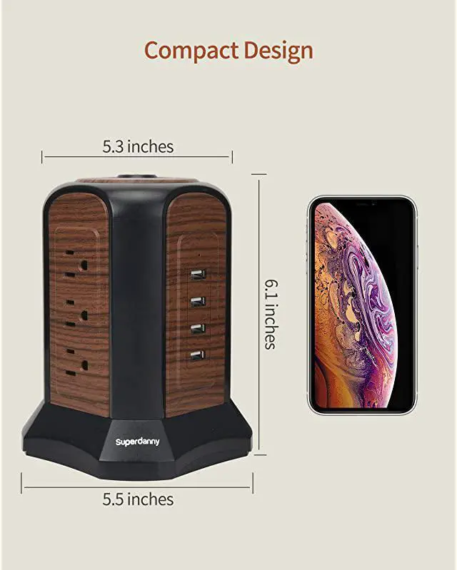 Alt view image 5 of 7 - Power Strip Tower USB Surge Protector with 9 AC 4 USB Ports 98ft Multiple Electrical Outlet Extender Desktop Charging Station for Office Home Dorm Room
