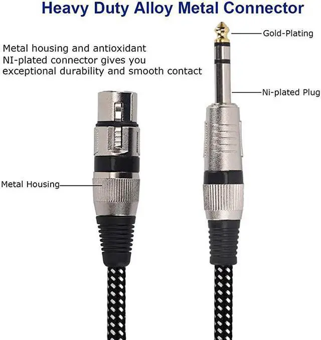 Alt view image 2 of 7 - Female to 14 Inch TRS Cables 6 FT Nylong Braided 3 Pin Female to 635mm TRS Male Balanced Wire Mic Cord Pure Copper Conductors