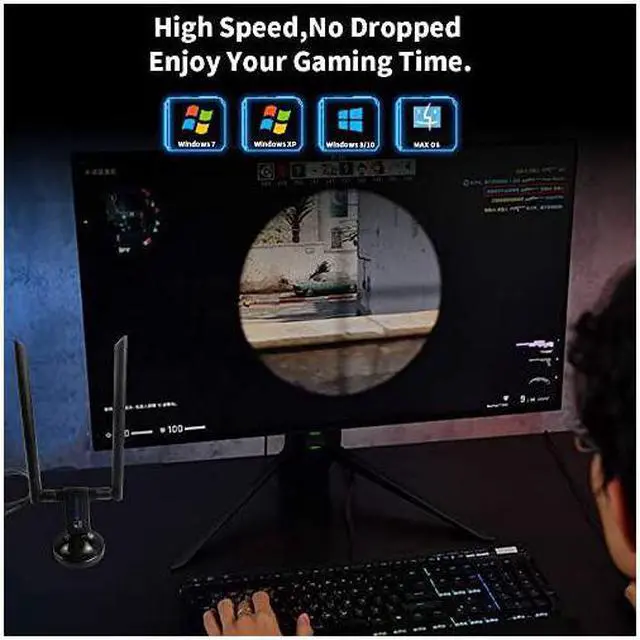 Alt view image 3 of 7 - USB Wifi Adapter 1900Mbps for PC Games w2x 5dBi External DualBand Antennas58GHz1300Mbps+24GHz600MbpsUSB 30 Cradle for Desktop Laptop PC Windows 108187XPMACUpgrade with 4 PA