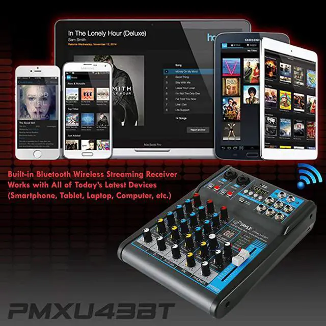 Alt view image 7 of 7 - Professional Audio Mixer Sound Board Console System Interface 4 Channel Digital USB Bluetooth MP3 Computer Input 48V Phantom Power Stereo DJ Studio Streaming FX 16Bit DSP processor PMXU43BT Black