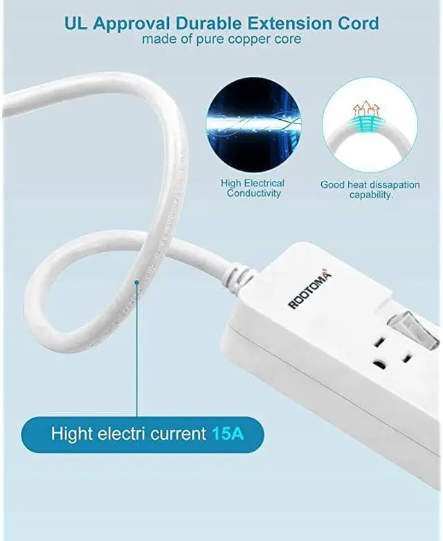 Alt view image 4 of 7 - Individual Switched Power Strip Surge Protector with 6OutletETL Certified6Foot 14AWG Long Extension Cord 1875W15A Wall Mount for Office Dorm Home Theatre