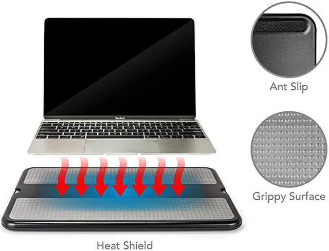 Alt view image 3 of 7 - Laptop Lap Pad - Laptop Stand Pad w Retractable Mouse Pad Tray, Anti-Slip Heat Shield Tablet Notebook Computer Stand Table w/Sturdy Stable Cooler Work Surface for Bed Sofa Couch or Travel