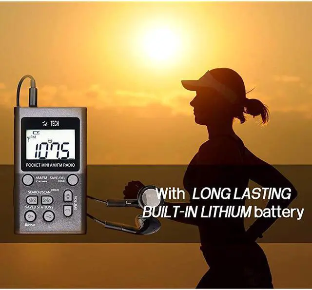 Alt view image 3 of 6 - MPRAF1 AM FM Personal Radio with Two Types of Stereo Headphones Clock Great Reception and Long Battery Life Mini Pocket Walkman Radio with Headphones Silver