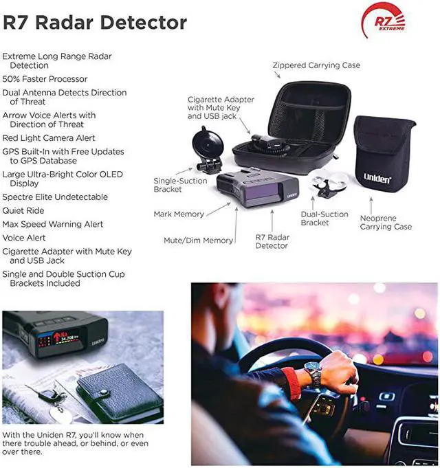 Alt view image 4 of 4 - R7 EXTREME LONG RANGE LaserRadar Detector Builtin GPS w RealTime Alerts DualAntennas Front Rear wDirectional Arrows Voice Alerts Red Light Camera and Speed Camera Alerts