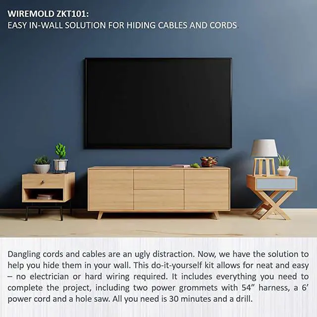 Alt view image 4 of 6 - Cord Management Kit, In Wall Flat Screen TV Wire and Cable Hider Organizer, Recessed In Wall System, White, ZKT101