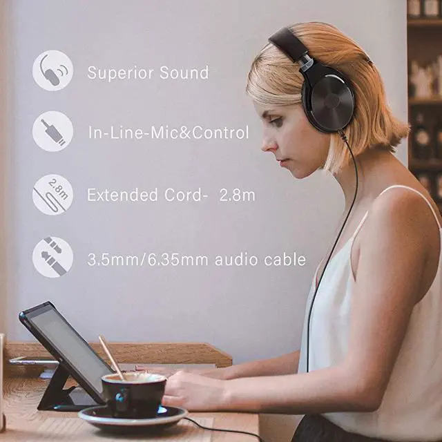 Alt view image 4 of 7 - Wired Headphones - Over Ear Headphones with Noise Isolation Dual Jack Professional Studio Monitor & Mixing Recording Headphones for Guitar Amp Drum Keyboard Podcast PC Computer