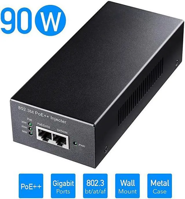 Alt view image 2 of 7 - POE400 90W Gigabit Ultra PoE++ Injector Adapter, IEEE 802.3 bt /802.3at/802.3af Compliant, Up to 90W Ultra Power Supply, 10/100/1000Mbps Shielded RJ-45, Plug & Play, Metal housing