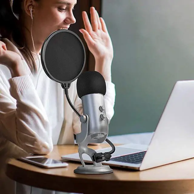 Alt view image 7 of 7 - Microphone Pop Filter For Blue Yeti and Any Other MicrophoneDual Layered Wind Pop Screen With 360°Gooseneck Mic Cover Foam Windscreen for Blue YetiYeti Pro Condenser Microphone2 in 1 Pack