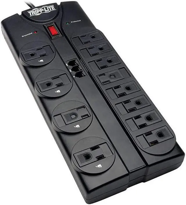 Main image of 12 Outlet Surge Protector Power Strip 8ft Cord RightAngle Plug TelModem Protection RJ11 $150000 INSURANCE TLP1208TELBlack