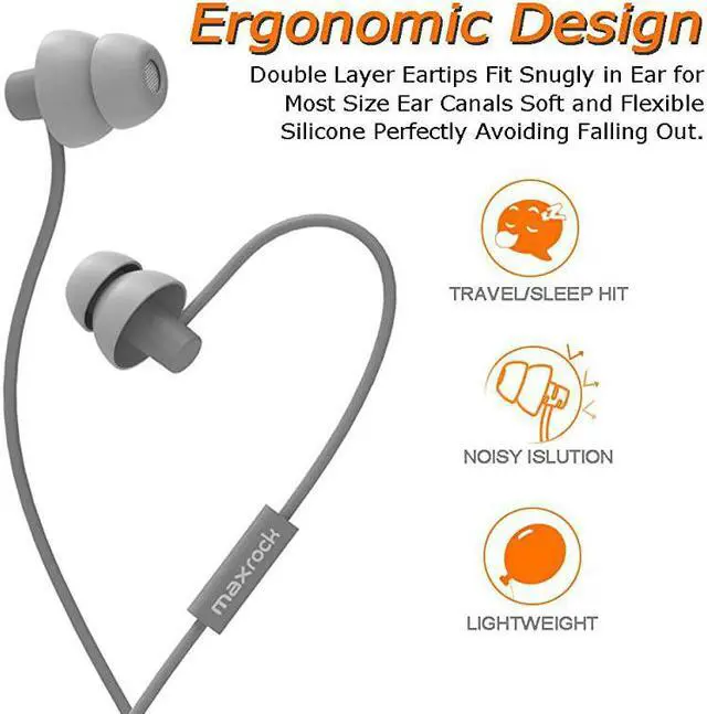 Alt view image 2 of 4 - Sleeping Headphones inEar Soundproof Earplug Soft Earbuds with Mic Noise Cancelling Sleep Earphones Earpods for Side Sleeper Insomnia Snoring Air Travel Bedtime Listening Gray