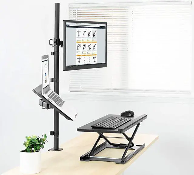 Alt view image 7 of 7 - Black Fully Adjustable 13 to 32 inch Single Computer Monitor and Laptop Desk Mount Combo, Stand with Grommet Option, Fits up to 17 inch Laptops STAND-V002C