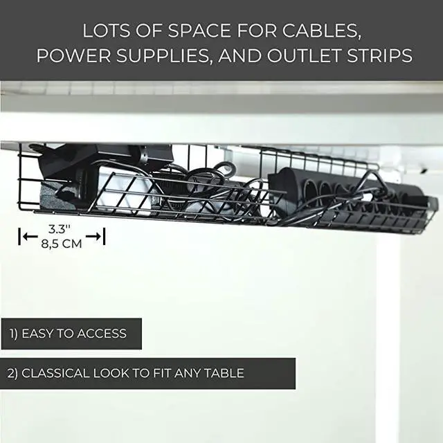 Alt view image 3 of 7 - Desk Cable Management Tray Cable Organizer for Wire Management Metal Wire Cable Tray for Office and Home Perfect Standing Desk Cable Management Tray Black Set of 4x 17