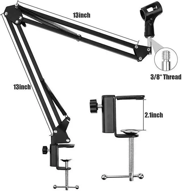 Alt view image 2 of 7 - Mic Stand Compatible with Blue Yeti, Microphone Arm Stand with Double Layer Pop Filter,Adjustable Suspension Boom Scissor Arm Stand,Combo Desk Mic Stand Kits for Most Mics