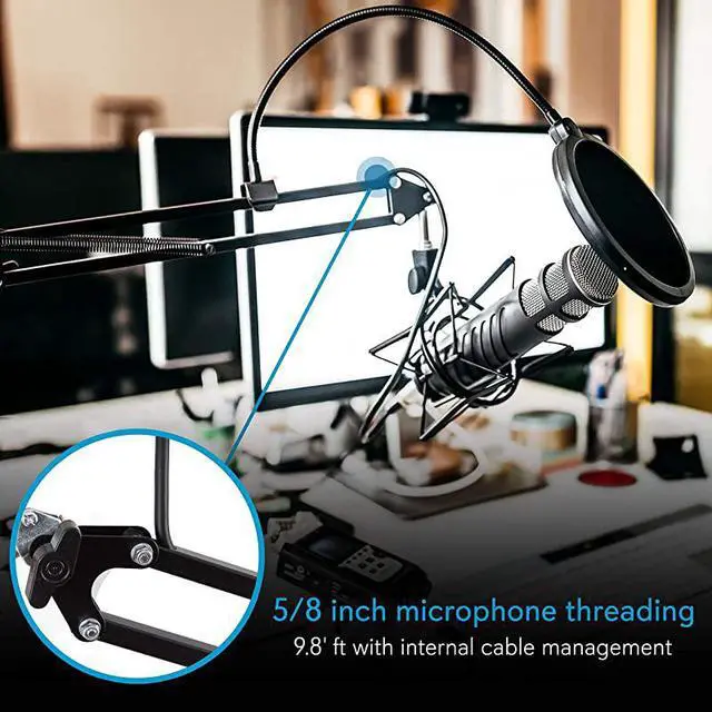 Alt view image 6 of 7 - Suspension Microphone Boom Stand Pro Desktop Scissor Mic Stand Spring Arm w Shock Mount Adjustable and Extendable Arm Angle and Tilt Positioning Universal Table Clamp Mount Style PMKSH04