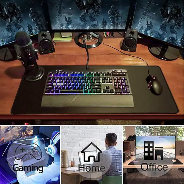 Alt view image 6 of 6 - Extended Gaming Mouse Pad with Stitched Edges Large Mousepad with PremiumTextured Cloth NonSlip Rubber Base Waterproof Keyboard Pad Desk Mat for Gamer Office Home 315 x 157 in Black