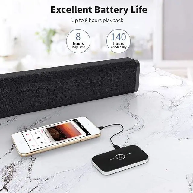 Alt view image 6 of 7 - Bluetooth 5.0 Transmitter Receiver,  2-in-1 Wireless 3.5mm Adapter, Low Latency Bluetooth Audio Adapter for Wired Speakers, Headphones,Car,iPod, Home Stereo System