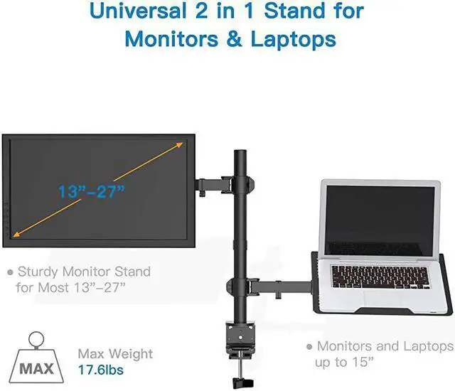 Alt view image 3 of 7 - Monitor Mount Stand with Keyboard Tray Adjustable Notebook Desk Mount with Clamp and Grommet Mounting Base for 13 to 27 Inch LCD Computer Screens Up to 22lbs Notebook up to 156 Black