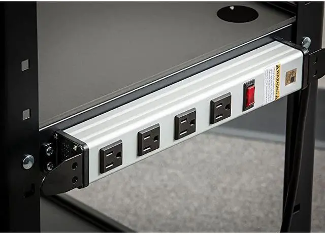 Alt view image 5 of 7 - AV Presentation Cart Stand for Video Projector TV Laptop Computers PrintersMetal Construction Rolling Storage Cart with Adjustable Shelves 4 Wheels 4 Outlets 12ft Cord Black