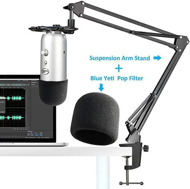 Alt view image 2 of 7 - Blue Yeti Mic Boom Arm with Foam Windscreen Suspension Boom Scissor Arm Stand with Pop Filter Cover for Blue Yeti Pro Microphone by