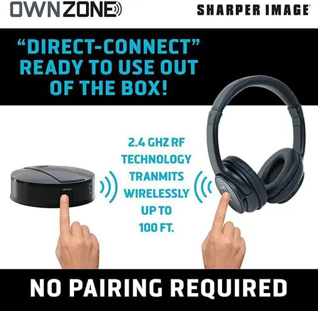 Alt view image 7 of 7 - OWN ZONE Wireless Rechargeable TV Headphones RF Connection 24 GHz Transmits Wirelessly up to 100ft No Bluetooth Required AUX RCA Optical Cable Included Black