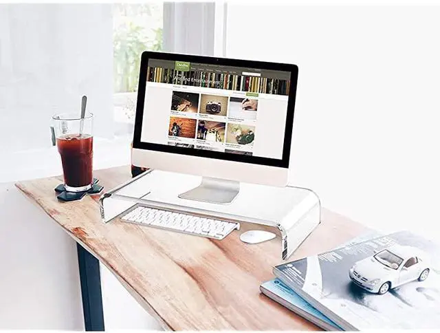 Alt view image 6 of 7 - Premium Acrylic Monitor Stand Custom Size Monitor RiserComputer Stand for Home Office Business wSturdy Platform PC Desk Stand for Keyboard Storage MultiMedia Laptop Printer TV Screen