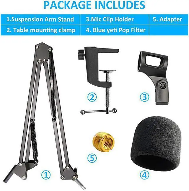 Alt view image 7 of 7 - Blue Yeti Mic Boom Arm with Foam Windscreen Suspension Boom Scissor Arm Stand with Pop Filter Cover for Blue Yeti Pro Microphone by