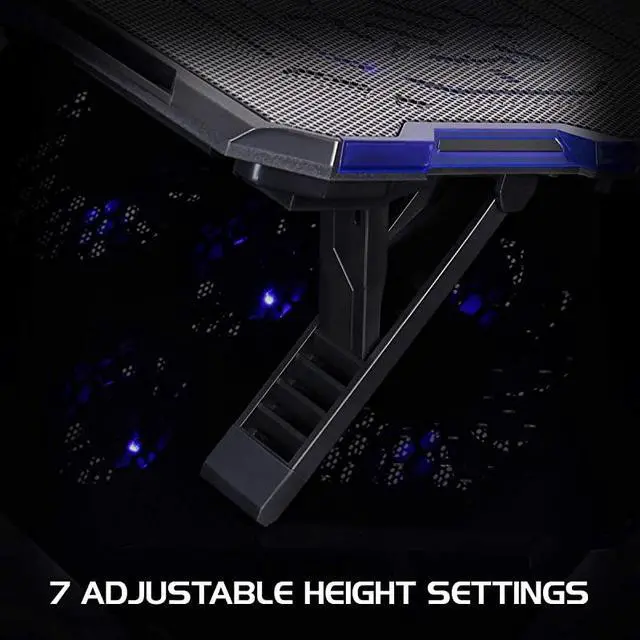Alt view image 7 of 7 - Cryogen Gaming Laptop Cooling Pad Fits up to 17 inch Computer Adjustable Laptop Cooling Stand with 5 Ultra Quiet Cooler Fans 2 USB Ports and LED Lighting Slim Portable Design 2500 RPM