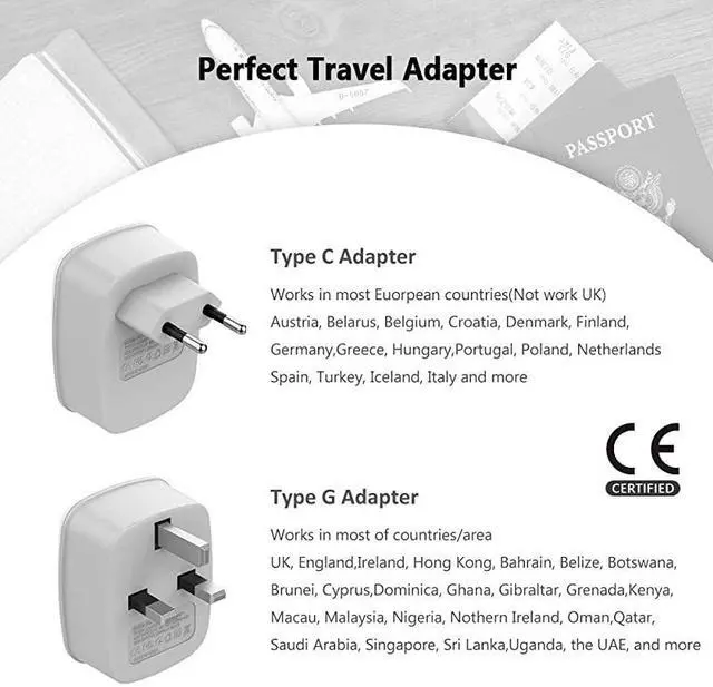 Alt view image 3 of 7 - European Travel Plug Adapter Kit TESSAN International Power Outlet Adaptor with 2 USB US to Universal of Europe EU Spain Germany France Italy Ireland UK England Scotland Type CType G