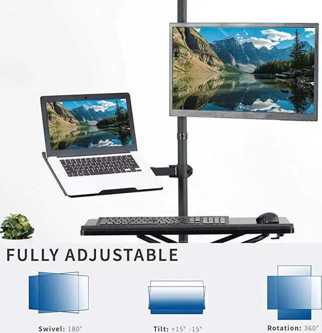 Alt view image 5 of 7 - Black Fully Adjustable 13 to 32 inch Single Computer Monitor and Laptop Desk Mount Combo, Stand with Grommet Option, Fits up to 17 inch Laptops STAND-V002C