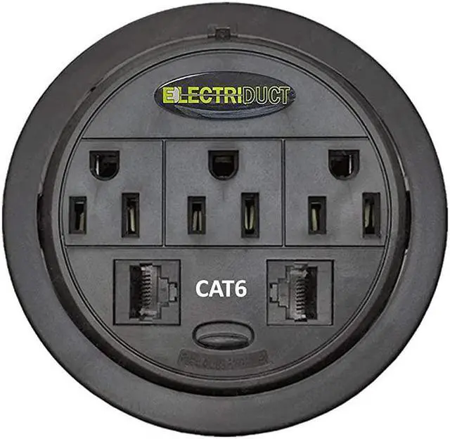 Main image of Tap Grommet with Hidden Center w 3 amp 2 CAT6 Black Pack of 2