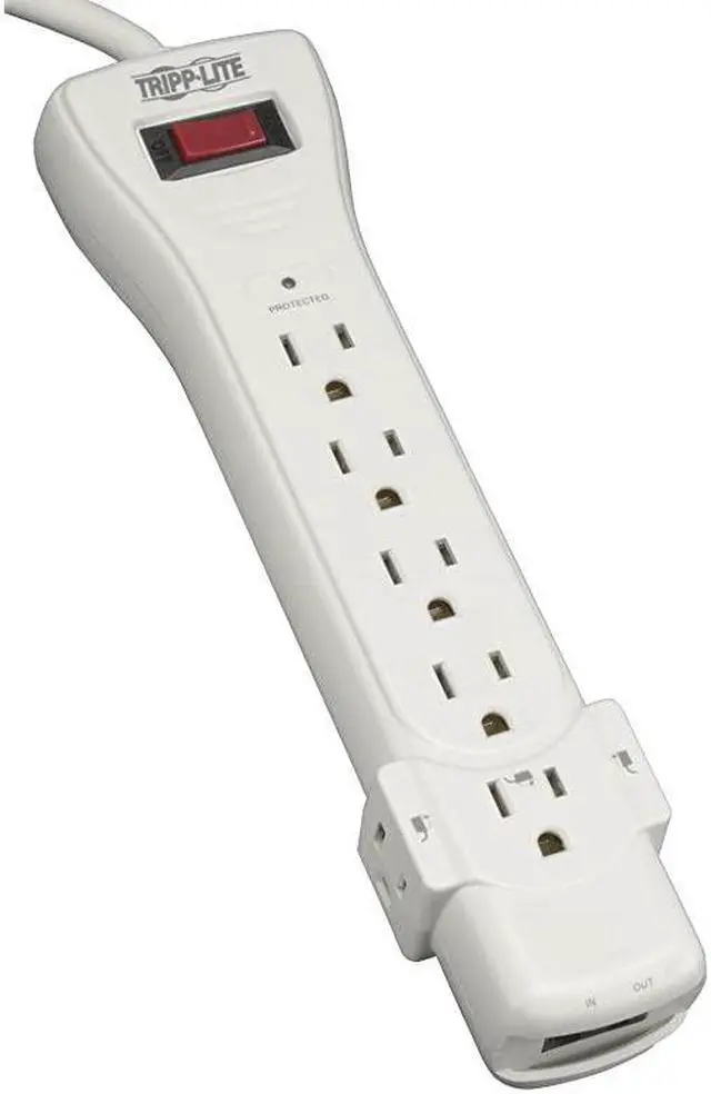 Main image of 7 Outlet Surge Protector Power Strip 12ft Long Cord RightAngle Plug FaxModem Protection RJ11 $50000 INSURANCE SUPER6TEL12
