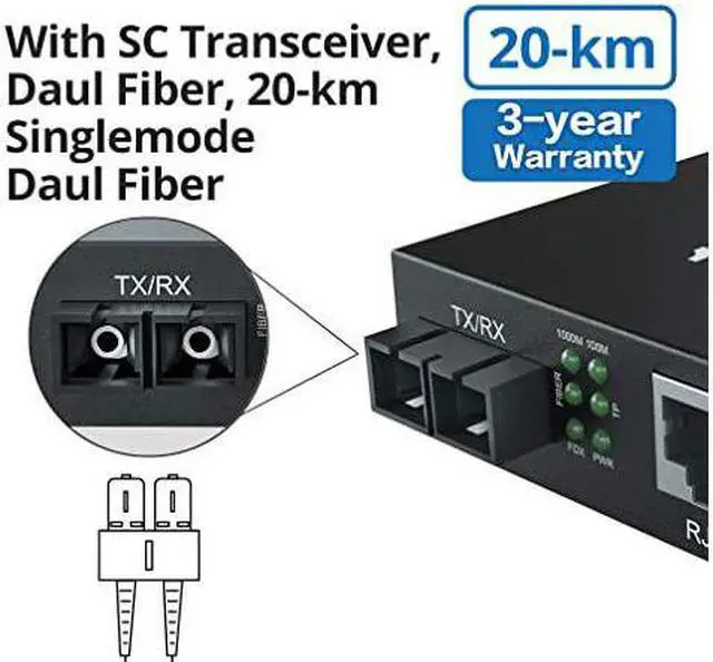 Alt view image 2 of 6 - Ethernet Media Converter Single Mode Dual SC Fiber 1000BaseLX to 101001000BaseTx up to 20km Pack of 2