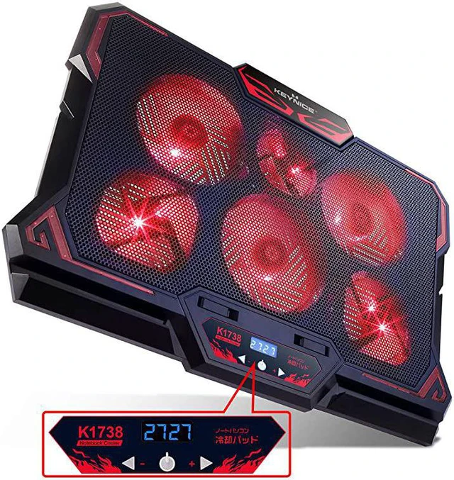 Main image of Laptop Cooling, 12-17 inch Laptop Cooling Pad, Laptop Cooler with 6 Quiet Fans, Dual USB Port, 5 Wind Speed Adjustable, Red LED Light, Gaming Cooling Fan for Laptop, Portable Notebook Cooler