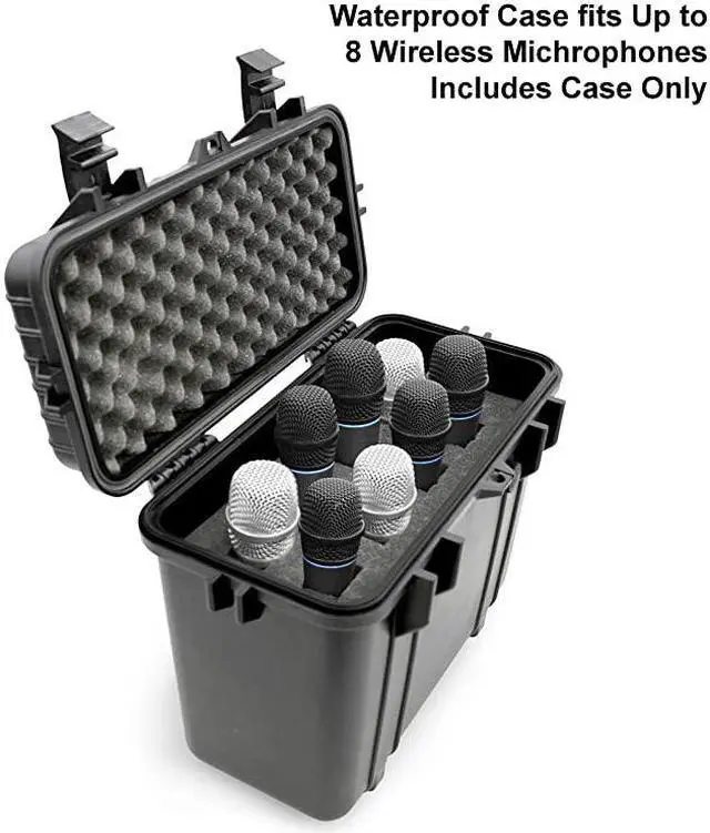 Alt view image 4 of 7 - Wireless Microphone Hard Case 8 Slot Mic Case Fits Sennheiser Shure Mic AudioTechnica Microphones and More Wireless Mic System Transmitter Receiver Microphones