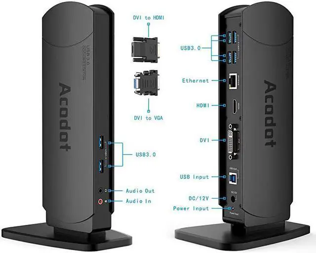 Alt view image 3 of 7 - USB 30 Universal Laptop Docking Station  Dual Monitor Dock Support Windows Equipped with Dual HDMI and DVIVGA Gigabit Ethernet Audio 6 USB Ports