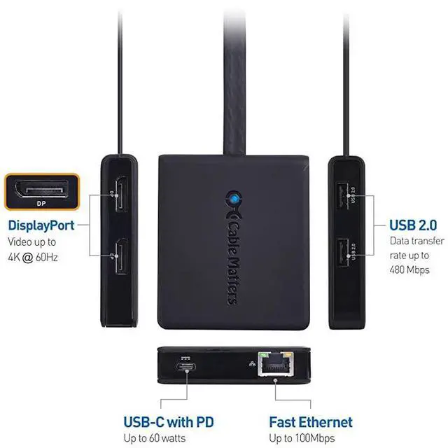 Alt view image 2 of 7 - Dual Monitor USB C Hub USB C Dock with Dual 4K DisplayPort 2X USB 20 Ethernet and 60W Charging Thunderbolt 3 Port Compatible for Windows and Linux