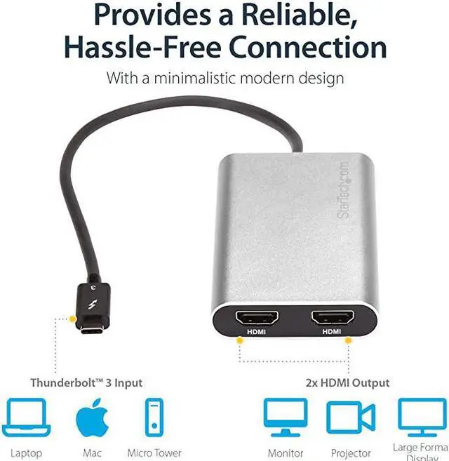 Alt view image 5 of 7 - com Thunderbolt 3 to Dual HDMI 20 Adapter 4K 60Hz Thunderbolt 3 Certified Dual Monitor HDMI Video Converter Adapter Mac Windows compatible Dual 4K Display HDMI TB32HD24K60