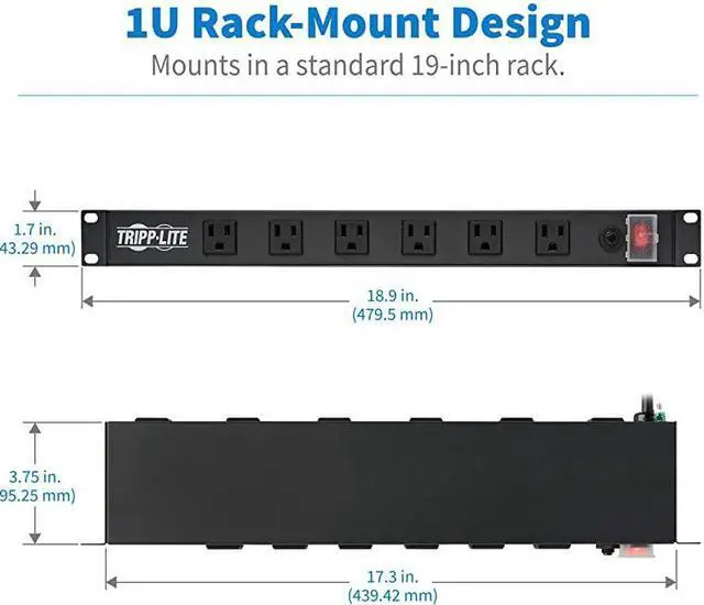 Alt view image 5 of 7 - RS1215-RA Rackmount Network-Grade PDU Power Strip, 12 Right Angle Outlets Wide-Spaced, 15A, 15ft Cord w/ 5-15P Plug,, Black