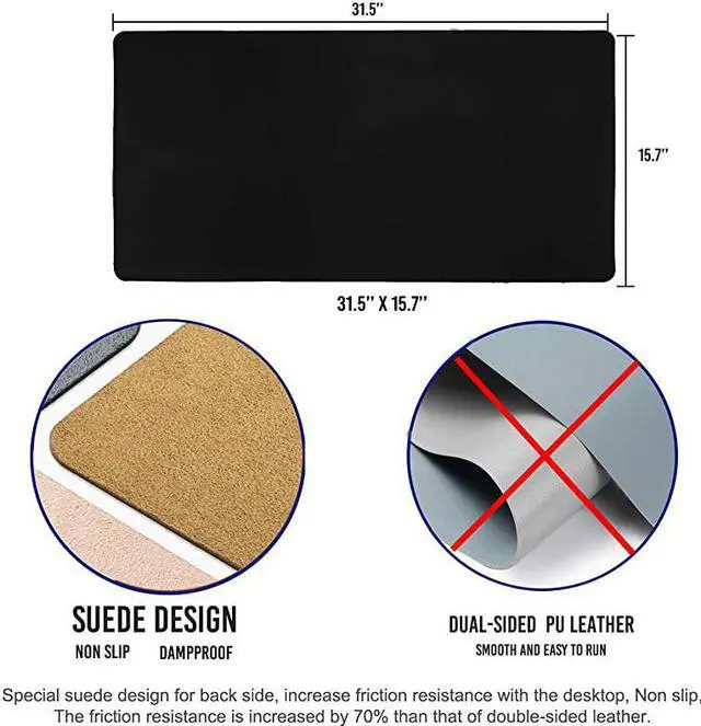 Alt view image 2 of 7 - Desk Pad ProtectorMouse PadOffice Desk Mat NonSlip PU Desk BlotterLaptop Desk PadWaterproof Desk Writing Pad for Office and Home Black315 x 157