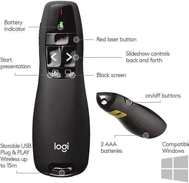 Alt view image 7 of 7 - Wireless Presenter R400 Wireless Presentation Remote Clicker with Laser Pointer