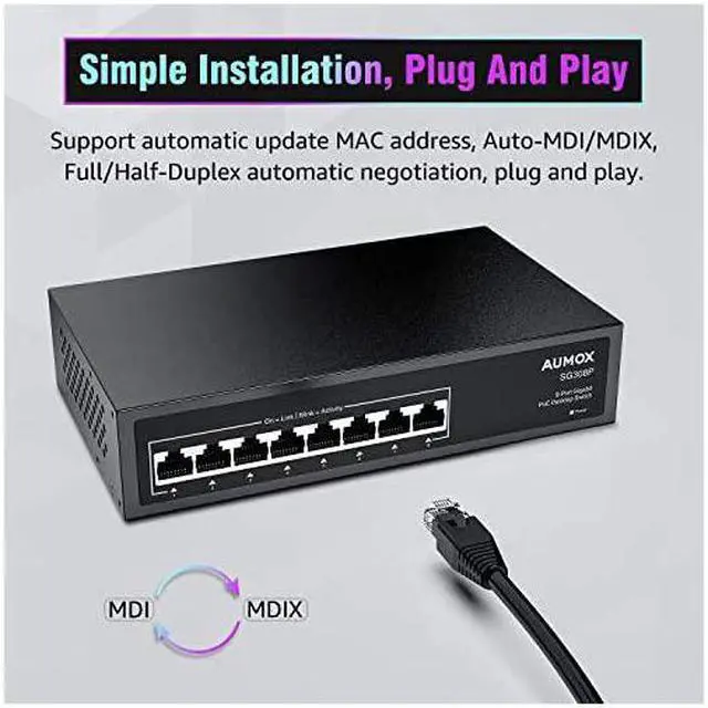 Alt view image 2 of 7 - 8 Port Gigabit POE Switch 8 Port POE 120W Gigabit Ethernet Unmanaged Network Switch Plug and Play Sturdy Metal Housing Traffic Optimization SG308P