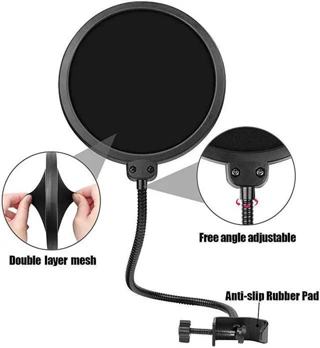 Alt view image 3 of 7 - Mic Stand Compatible with Blue Yeti, Microphone Arm Stand with Double Layer Pop Filter,Adjustable Suspension Boom Scissor Arm Stand,Combo Desk Mic Stand Kits for Most Mics