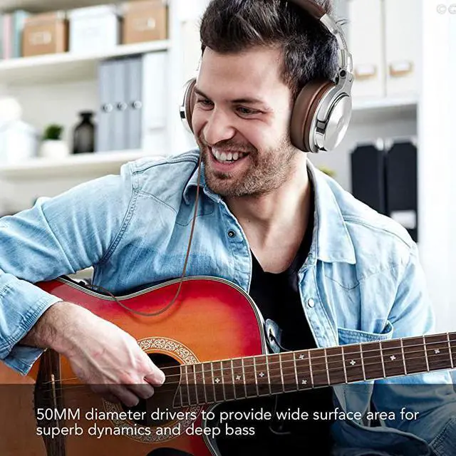 Alt view image 3 of 7 - Ear Headphone Wired Premium Stereo Sound Headsets with 50mm Driver Foldable Comfortable Headphones with Protein Earmuffs and Shareport for Recording Monitoring Podcast PC TV with Mic Silver
