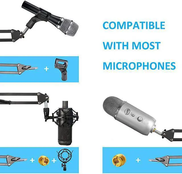 Alt view image 5 of 7 - AT2020 Mic Stand with Pop Filter Microphone Boom Arm Stand with Foam Windscreen for AT2020 USB+ AT2035 Condenser Microphone by